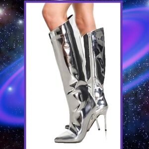SILVER KNEE HIGH STILETTO BOOTS